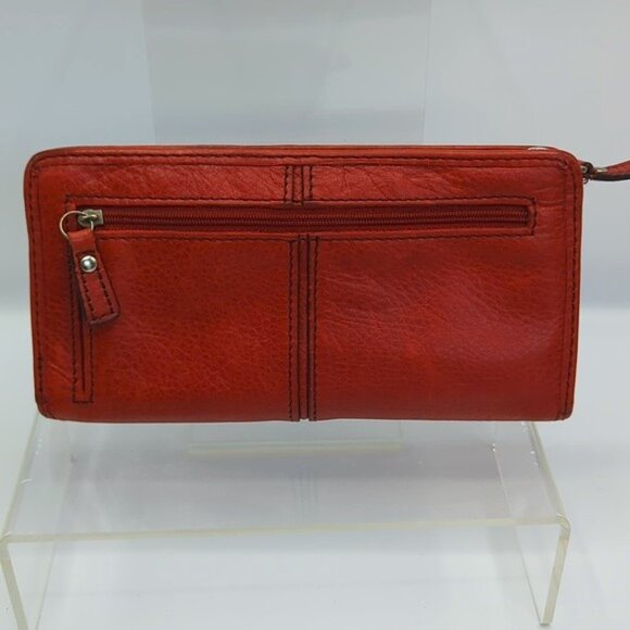 Fossil Maddox Continental Wallet Red Pepple Leather Zip Around - Picture 2 of 5